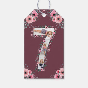 Big 7th Birthday Girl Foto Collage Pink Flower Cadeaulabel