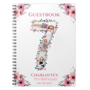 Big 7th Birthday Girl Photo Pink Flower livre d'in