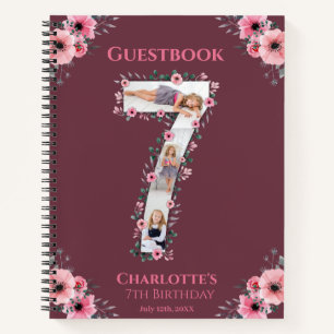 Big 7th Birthday Girl Photo Pink Flower livre d'in
