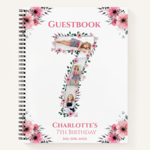 Big 7th Birthday Girl Photo Pink Flower livre d'in