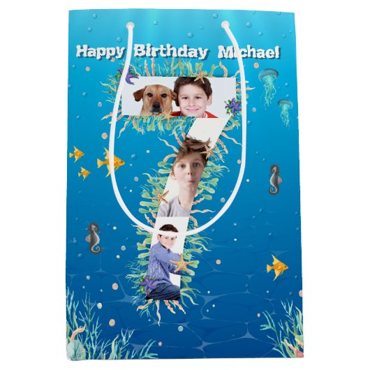 Big 7th Birthday Photo Collage under Zee Medium Cadeauzakje (Voorkant)