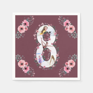 Big 8th Birthday Girl Foto Collage Pink Flower Servet