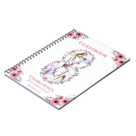Big 8th Birthday Girl Foto roze flower Guest Book Notitieboek (Linkerzijde)