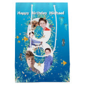 Big 8th Birthday Photo Collage under the Zee Medium Cadeauzakje (Achterkant)