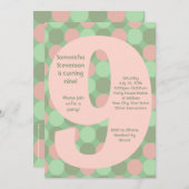 Big 9 Invitations de fête d'anniversaire, rose et  (Devant / Derrière)