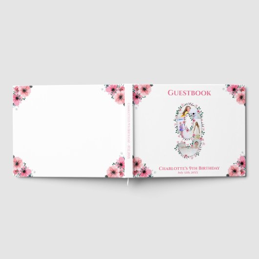 Big 9th Birthday Foto Collage Bloemenmeisje White Gastenboek (Volledig)