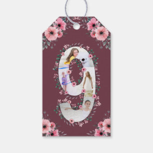 Big 9th Birthday Girl Foto Collage Pink Flower Cadeaulabel