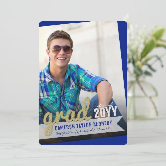 Big Afstudeerder Scribbles Foto Modern Graduation Kaart (Staand voorkant)