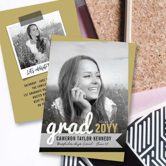 Big Afstudeerder Scribbles Foto Modern Graduation Kaart