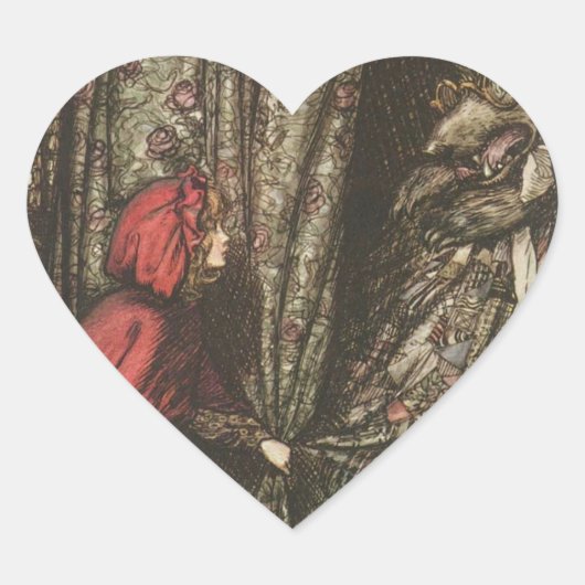 Big Bad Wolf in Grandma's Bed Hart Sticker (Voorkant)