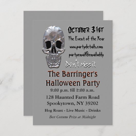 Big Bash Skull Halloween Uitnodigen Uitnodiging Briefkaart (Voorkant / Achterkant)