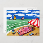 Big Beach Diva Sunbather Post Card Briefkaart (Voorkant / Achterkant)