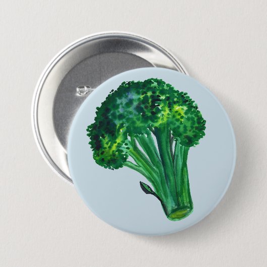 Big Beauful Broccoli Blue Ronde Button 7,6 Cm (Voorkant /achterkant)