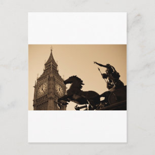 Big Ben en boudica standbeeld sepia Briefkaart