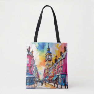 Big Ben en de levendige aquarel van London Street Draagtas