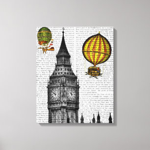 Big Ben en  Hot Air-ballonnen Canvas Afdruk