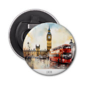 Big Ben en rode bus in Londen Button Flesopener (Voorkant)