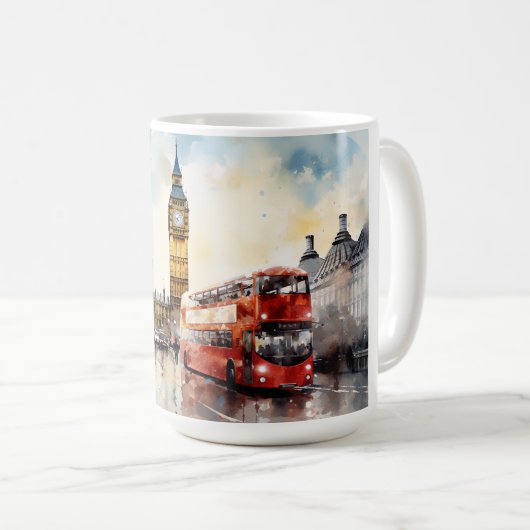 Big Ben en rode bus in Londen Koffiemok (Voorkant rechts)