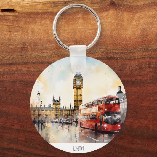 Big Ben en rode bus in Londen Sleutelhanger (Voorkant)