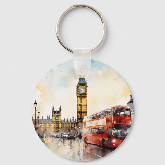 Big Ben en rode bus in Londen Sleutelhanger (Achterkant)