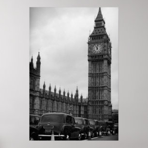 Big Ben en taxi's in zwart-wit poster