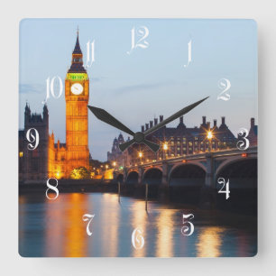 Big Ben en Westminster Bridge in de avond Vierkante Klok