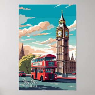 Big Ben Engeland UK Art Vintage Travel Illustratie Poster