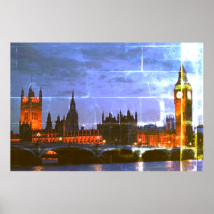 Big Ben, Houses of Parliament, Londen, 's nachts Poster