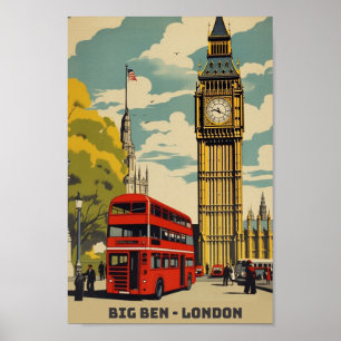 Big Ben Londen beroemd Vintage Travel Place Poster