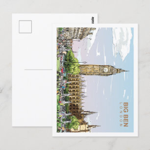 Big Ben Londen Beroemde Reisplaats Illustratie Briefkaart