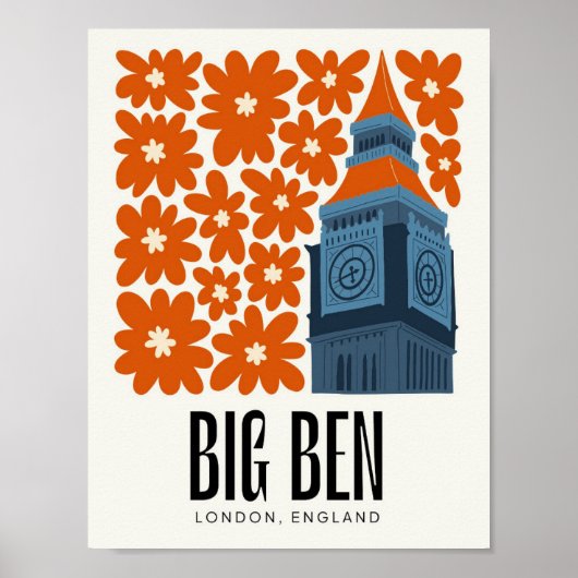 Big Ben Londen Engeland abstracte reizen bloemsier Poster (Voorkant)