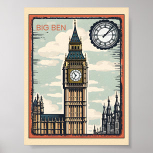 Big Ben Londen UK Vintage Reis Poster