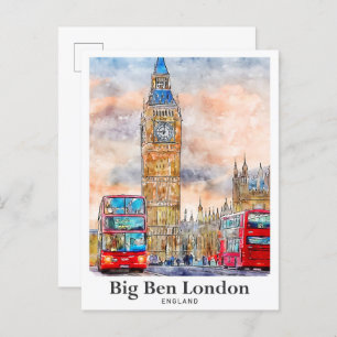 Big Ben Londen Waterverf Sketch Hand getekend Briefkaart