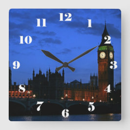 Big Ben London at night with numbers Vierkante Klok