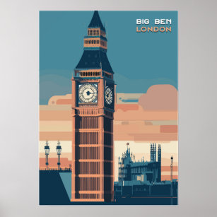Big Ben London Retro Travel Poster vintage Art
