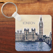 Big Ben London Waterverf art Sleutelhanger (Voorkant)