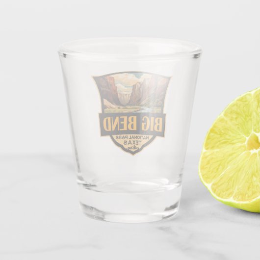 Big Bend National Park Illustratie Retro Badge Shot Glas (Achterkant)