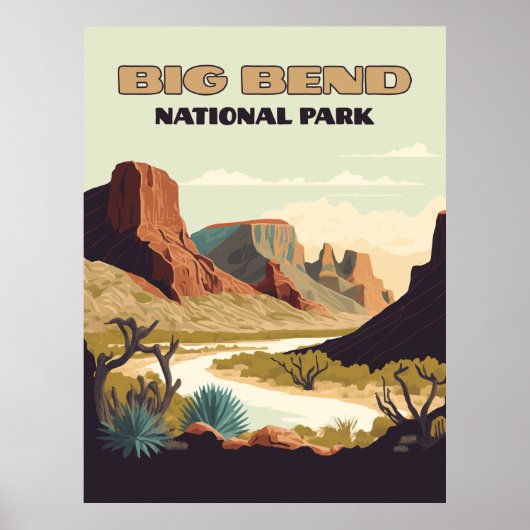 Big Bend National Park Texas Retro Travel Poster (Voorkant)