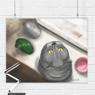 Big big grey cat. Сozy picture. Canvas Afdruk