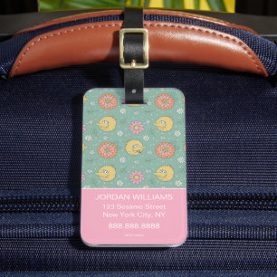 Big Bird Good Vibes Floral Jouw namen toevoege Bagagelabel