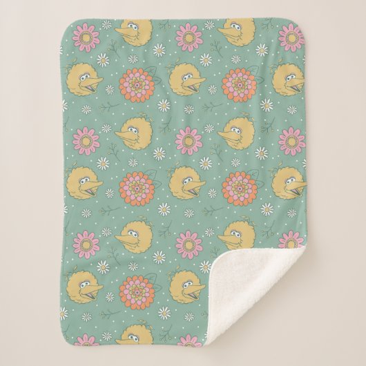 Big Bird | Good Vibes Floral Pattern Sherpa Deken (Voorkant)