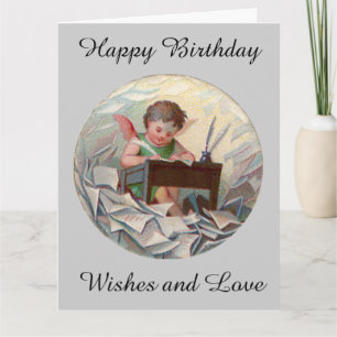  Big Birthday Angel Child schrijft op bureau Kaart