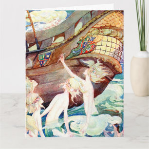 Big Birthday Mermaids Sisters and Ship Kaart