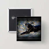 Big Black Pitbull Lab Cross Vierkante Button 5,1 Cm (Voorkant /achterkant)