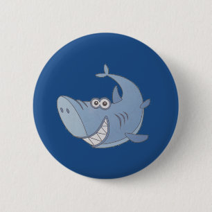 Big Blue Cartoon Shark Ronde Button 5,7 Cm