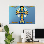 Big Blue Celtic Cross Poster (Thuiskantoor)