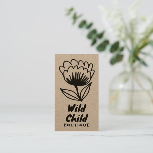 BIG BOLD BLOOM Rustic Minimal Floral QR code Visitekaartje (Staand voorkant)