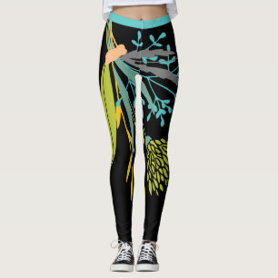 Big Bold Lime Green Blue Botanische Leggings