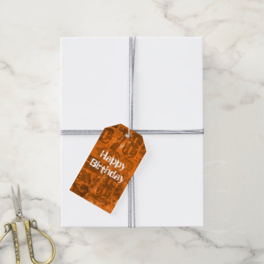 Big Bold Numbers on Brown Oranje Texture Birthday Cadeaulabel (Met Touw)
