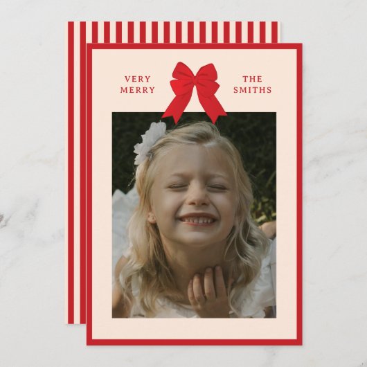 Big Bow Flat Holiday Card Feestdagenkaart (Voorkant / Achterkant)